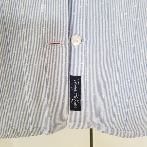 Tommy Hilfiger pleated button up blouse - chambray seersucker - Size L - Picture 11 of 16